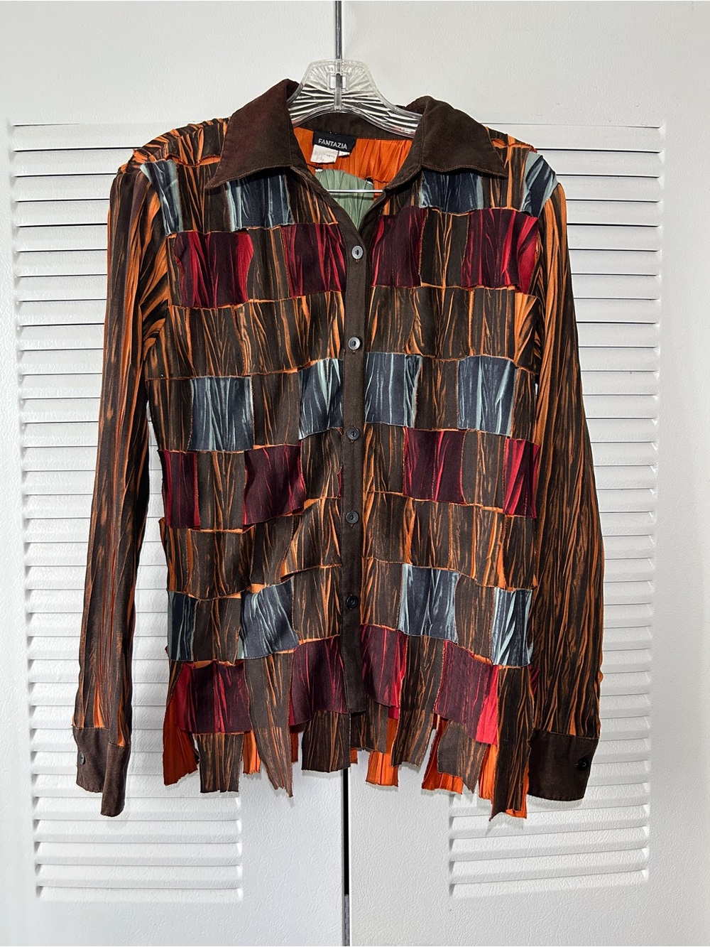 Fantazia Multi-Color Patchwork Button-Down Shirt